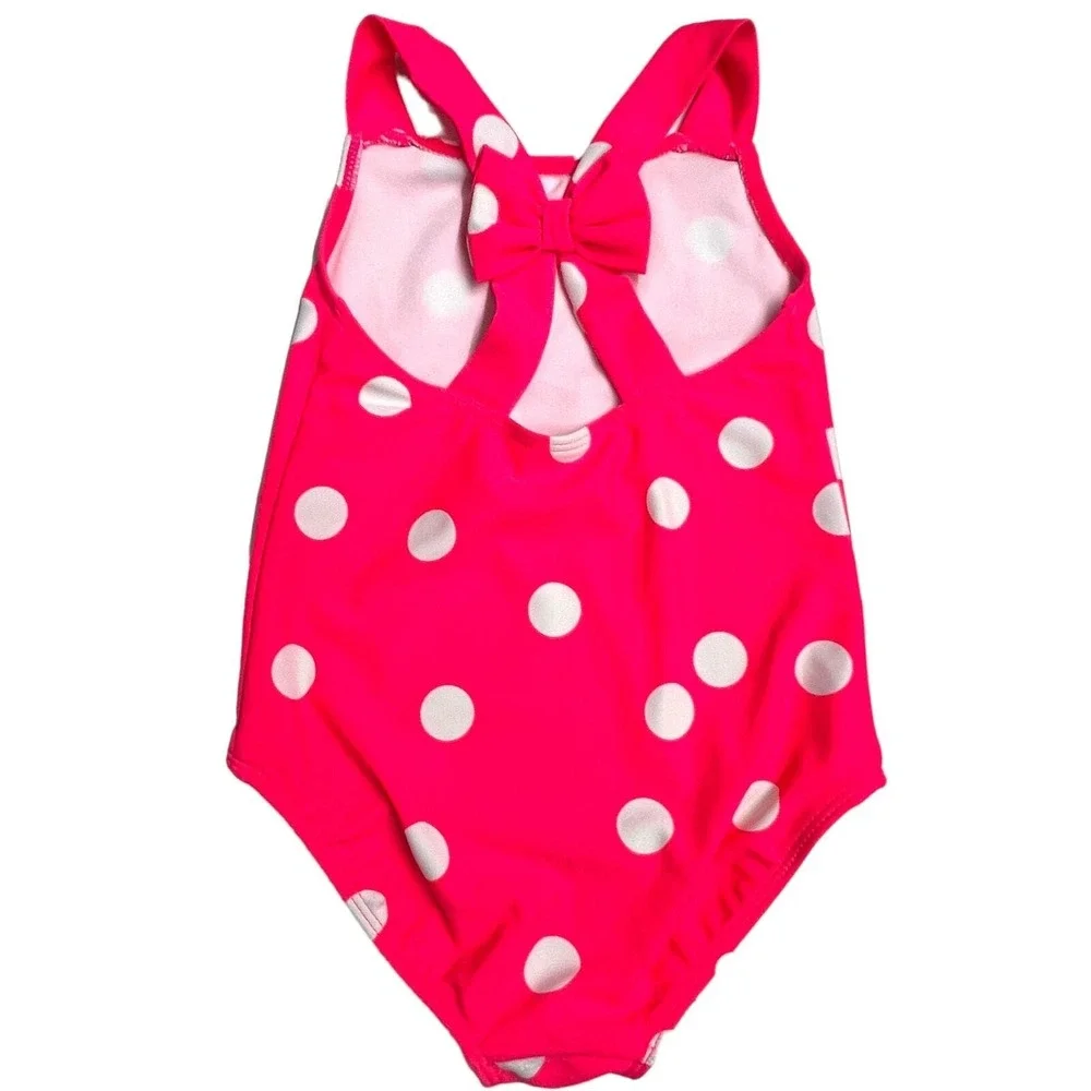Carter's Girls  2T Pink One Piece Swimsuit‎ White Polka Dots Bow Back